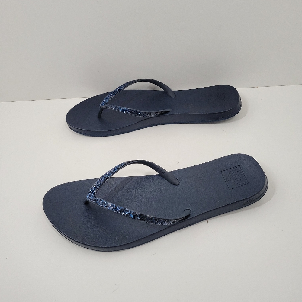 Reef Cushion Navy Blue Glitter Thong Flip Flop Sandals Women's Size 10-11 - Picture 3 of 5